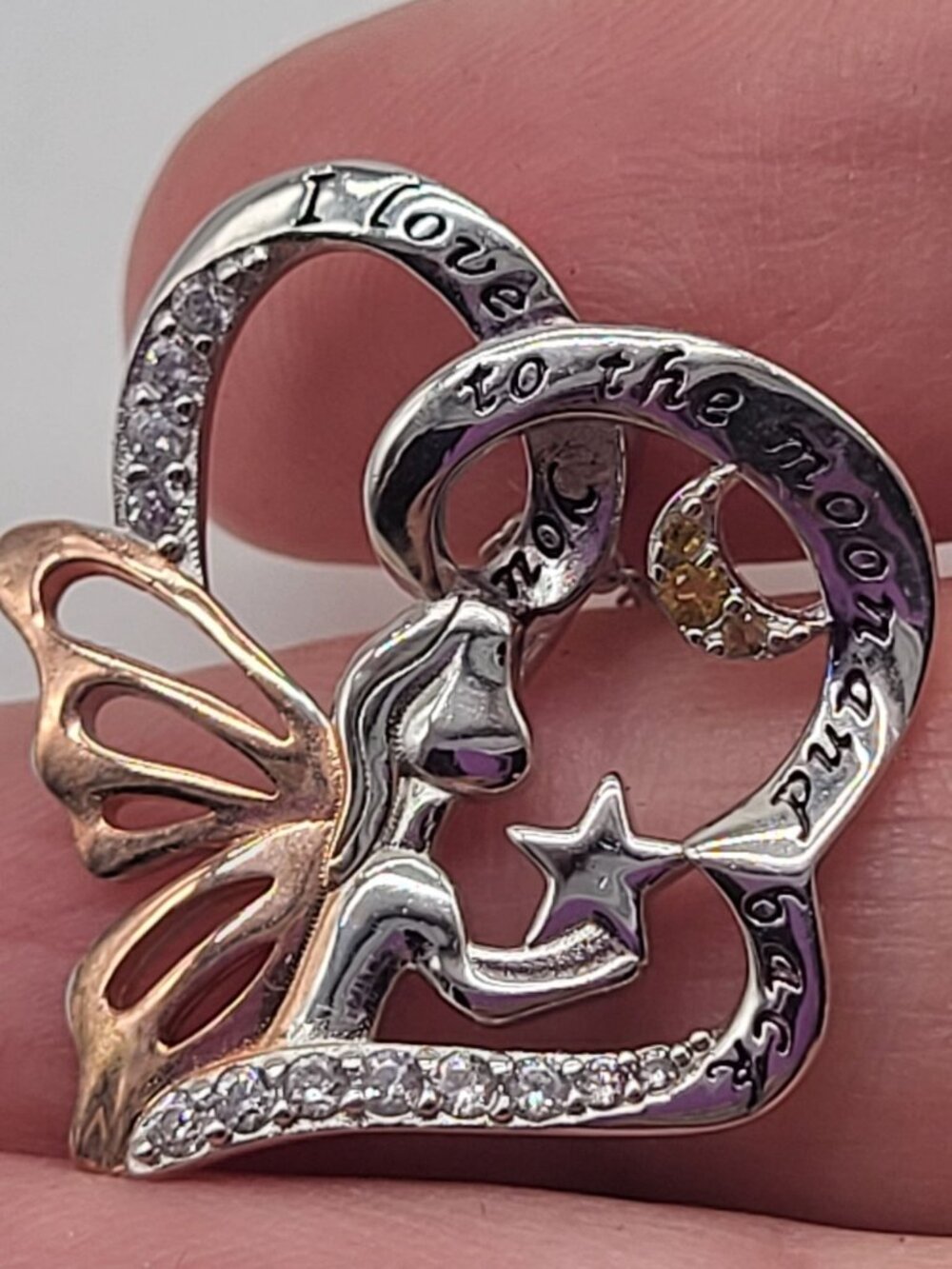 I love you to the moon and back angel moon star necklace 925 Sterling Silver - Picture 2 of 9